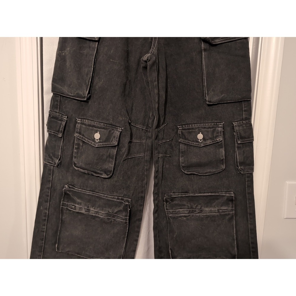 NWT Fashion Nova Cargo Jeans Women Black Wide Leg Goth Grunge Skate Y2K Size-11 - Picture 4 of 14